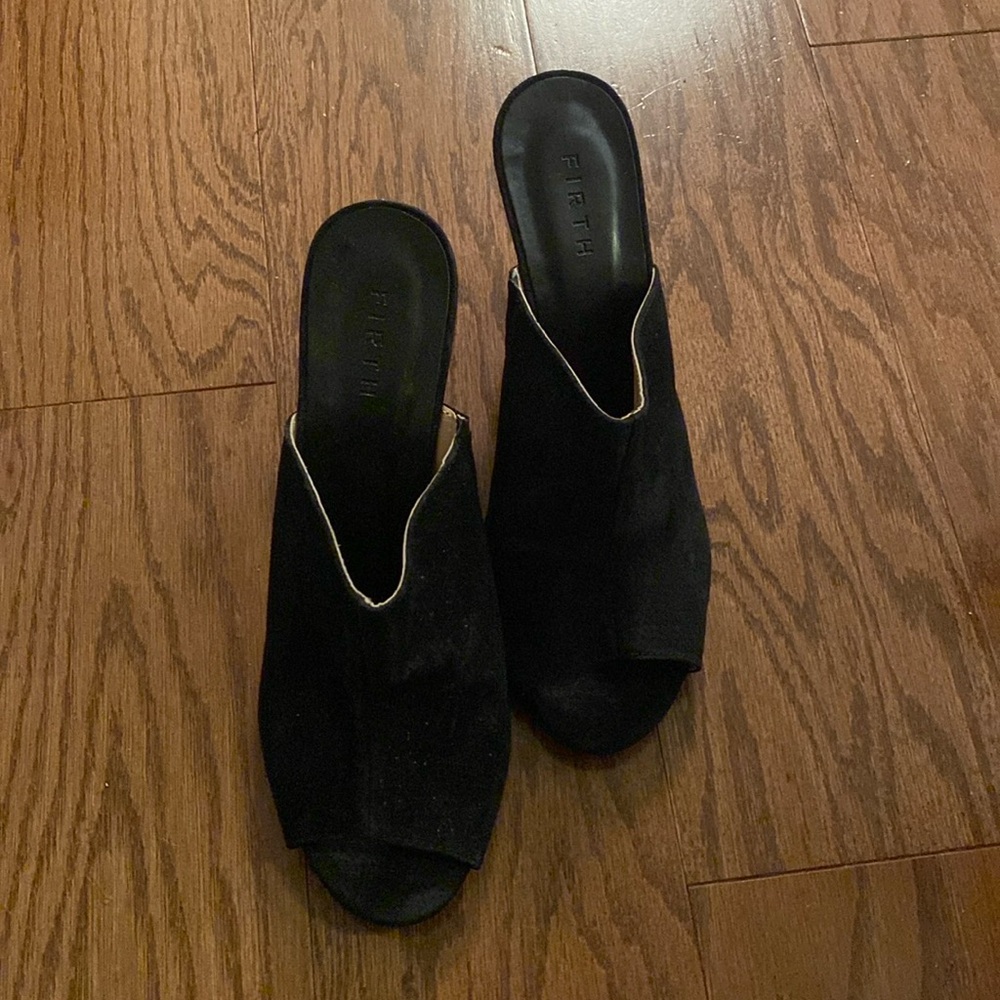Firth Brazilian Stacked High Heels, Size 8, Black Suede, 4” Heels